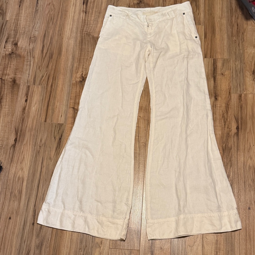 Cream Wide-Leg Pants linen flowy